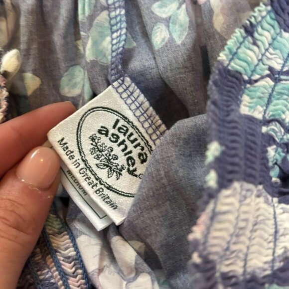 Vintage Laura Ashley 80's 100% Cotton Purple Floral Midi Skirt - Picture 5 of 9